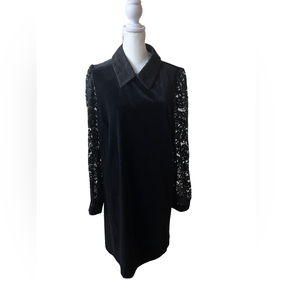 Draper James Women’s Velvet Shift Lace Sleeve Collared Shift Size 12
